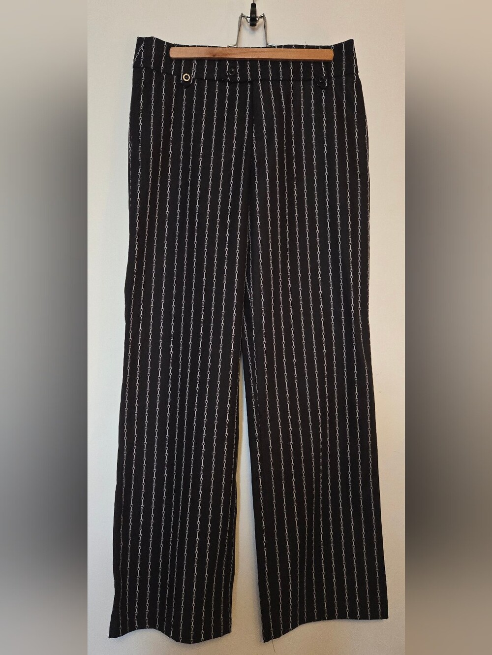 NWOT SHEIN Chain Link Print Trousers M/6 Black White Straight Leg ⛓️No Stretch